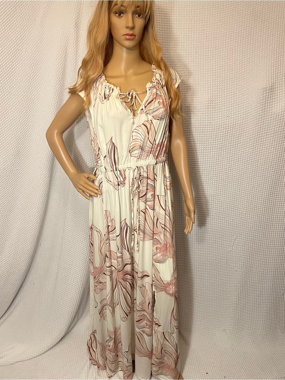 Torrid Double Lined White Floral Dress With Waist & Neck Drawstring Sz 2x 18-20